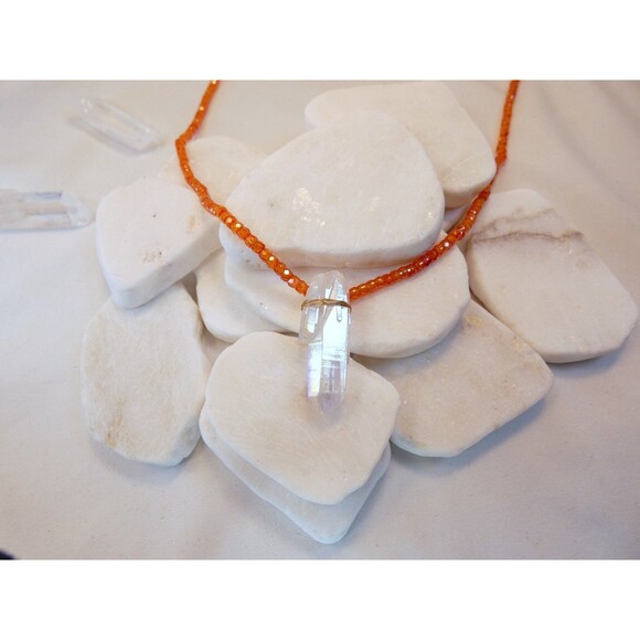 Natural Angel Aura Crystal Quartz Point  Orange Zircon Gold Fill Necklace - Picture 4 of 6